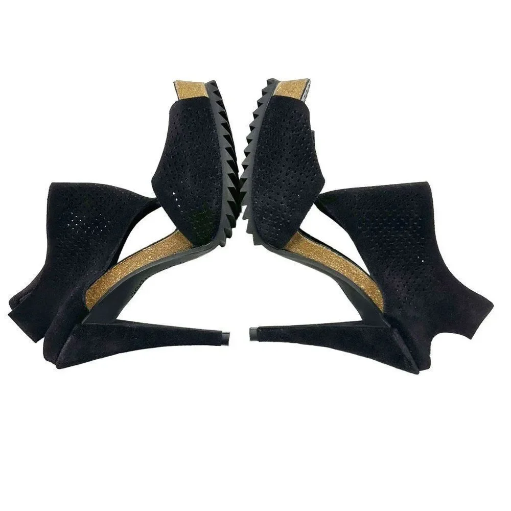Pedro Garcia Petunia Perforated Heeled Sandals Womens Size 39 Black - Picture 3 of 10